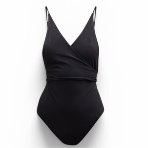 Totême Black V-Neck Wrap Swimsuit